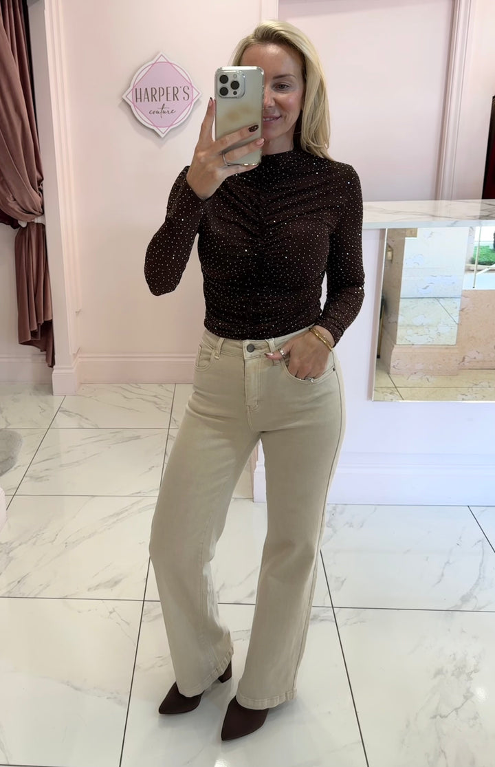 Terri Chocolate Sparkle Mesh Top