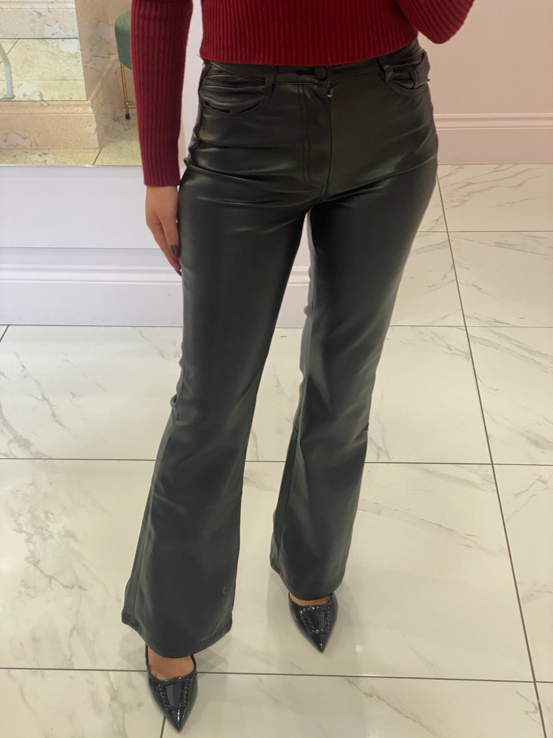 Rihanna Skinny Flare PU Trousers