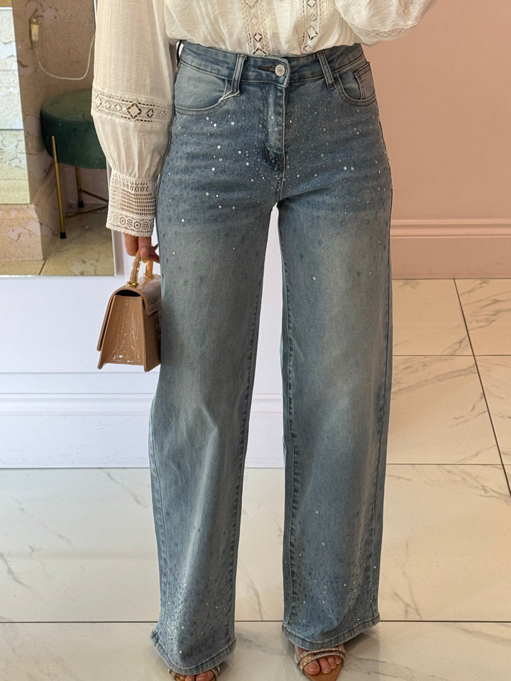 Andrea Wide Fit Blue & Silver Ombre Sparkle Stretch Jeans