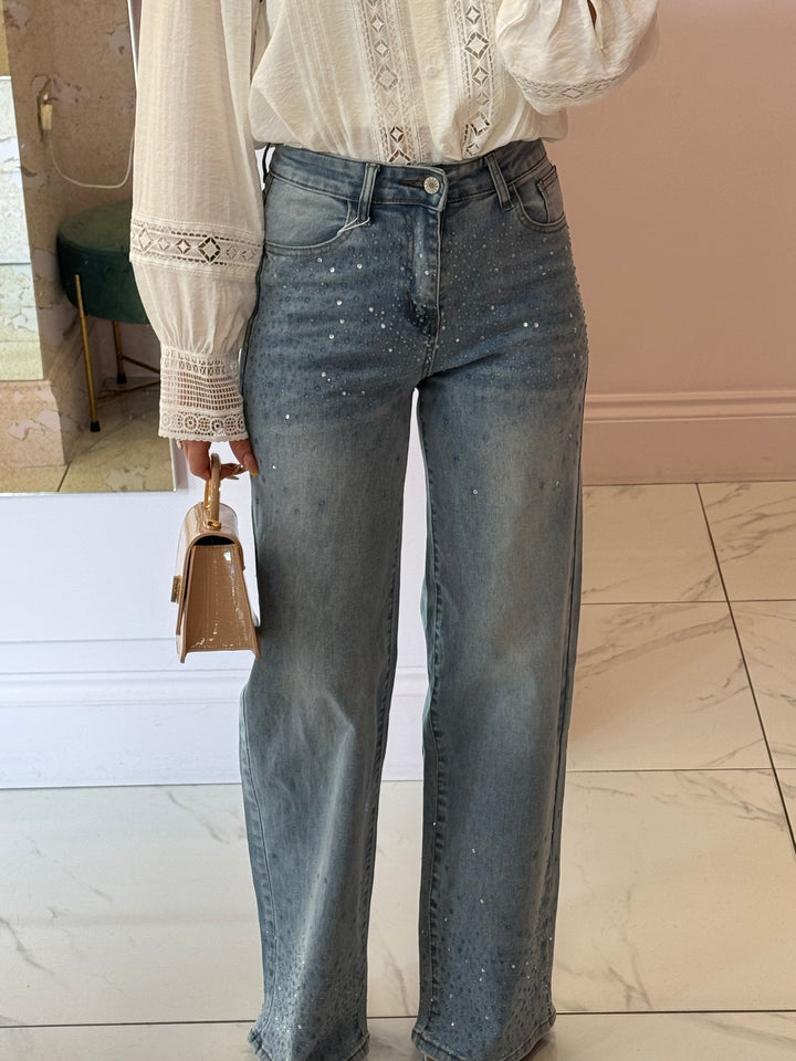 Andrea Wide Fit Blue & Silver Ombre Sparkle Stretch Jeans