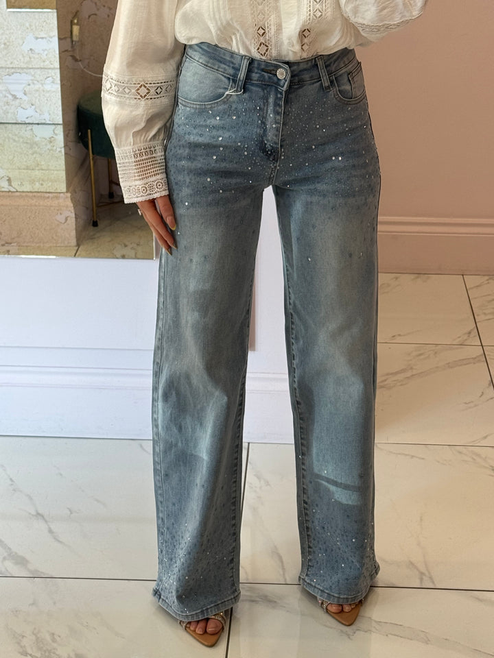 Andrea Wide Fit Blue & Silver Ombre Sparkle Stretch Jeans