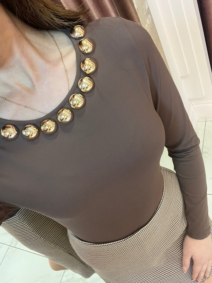 Hallie Chocolate Chunky Stud Bodysuit