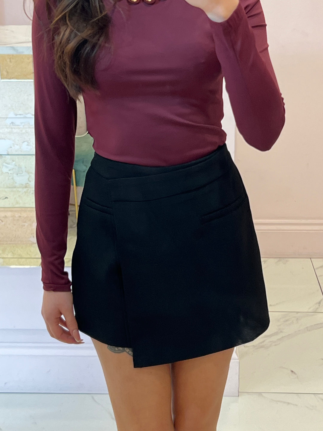 Sienna Black Crossover Front Skort