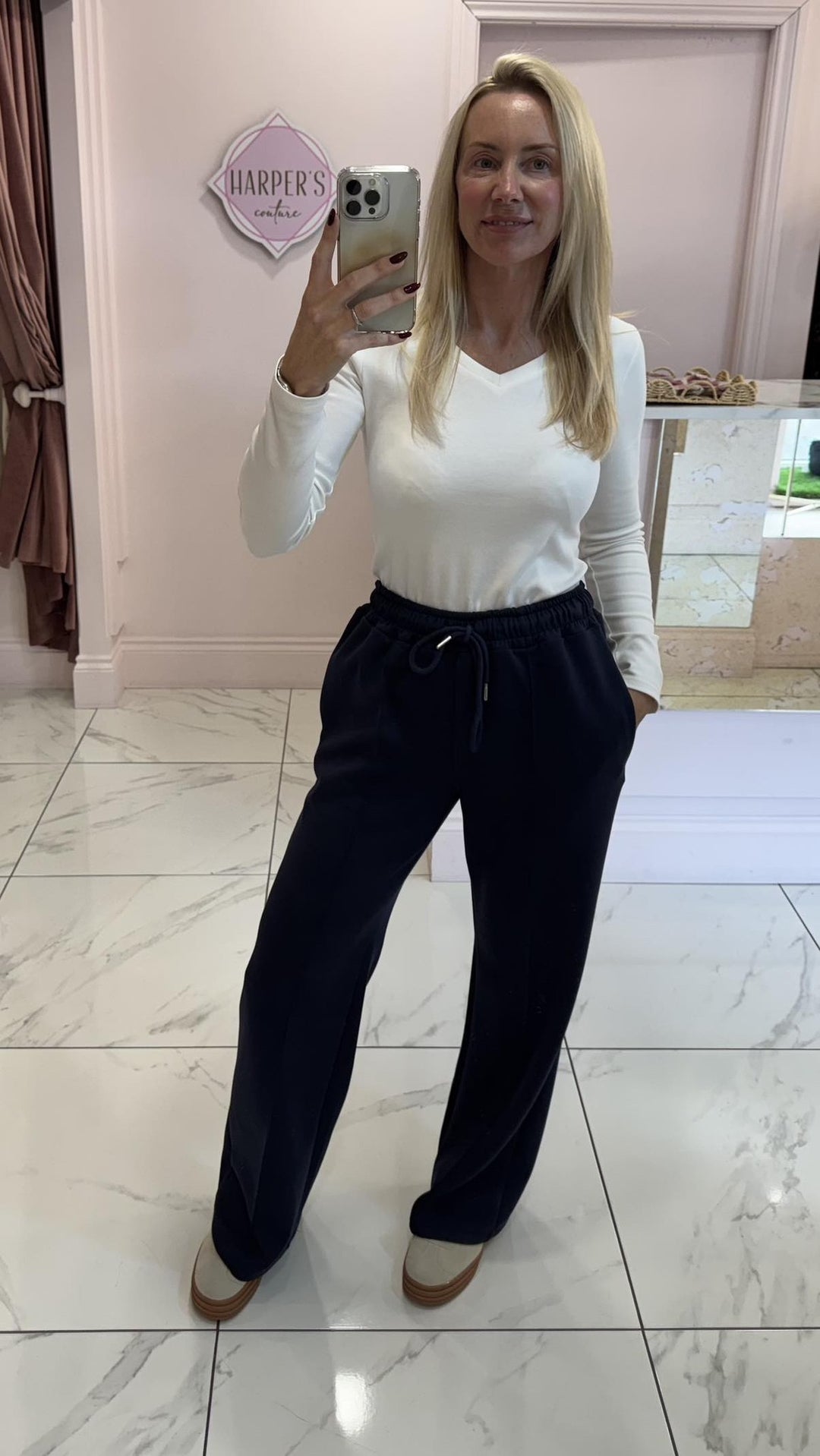 Alex Navy Super Soft Seam Front Trousers