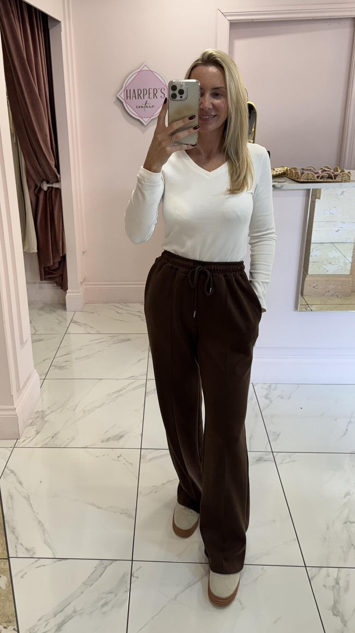 Alex Chocolate Brown Super Soft Seam Front Trousers