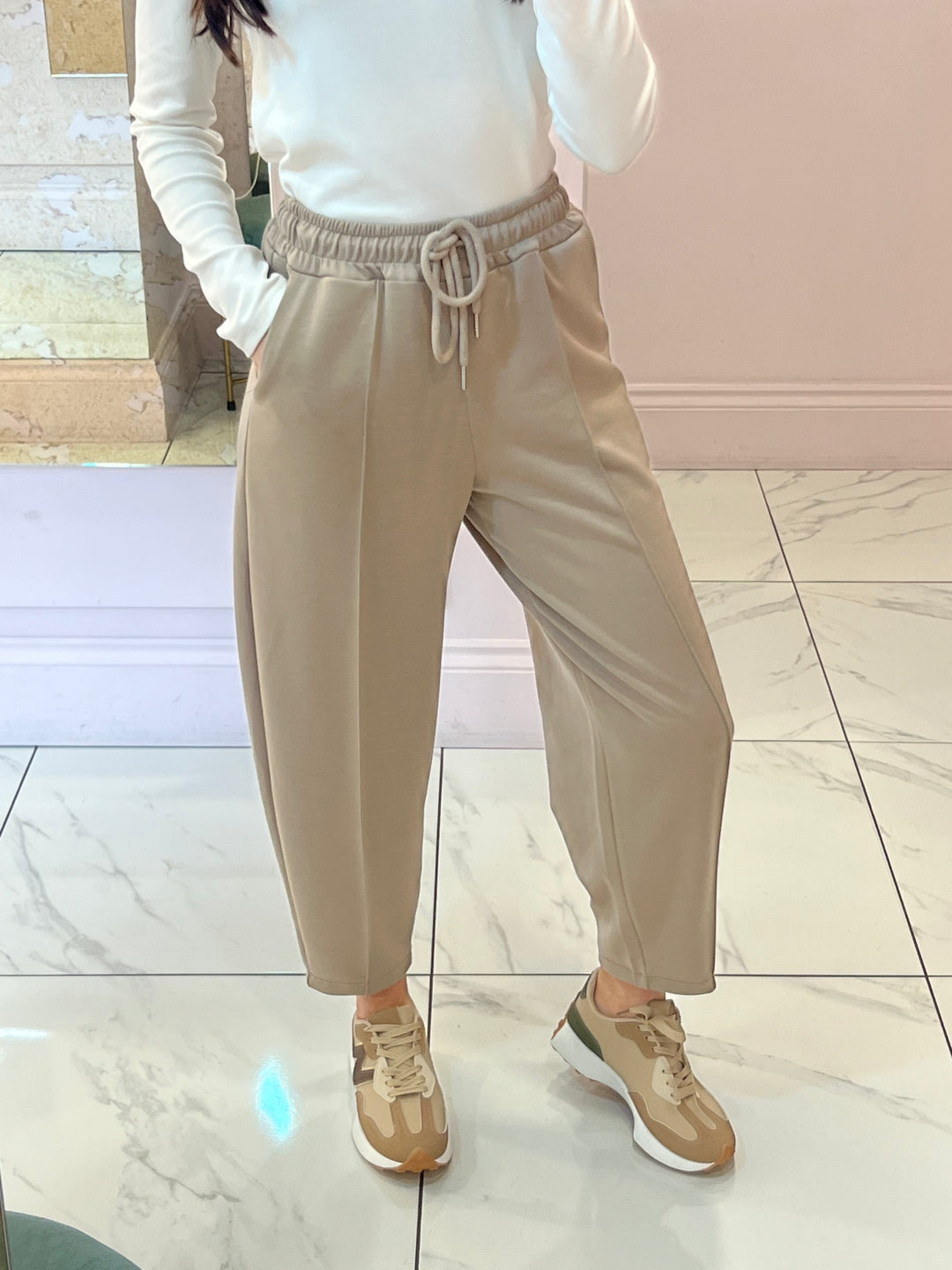 Evie Taupe Super Soft Seam Front Tapered Trousers
