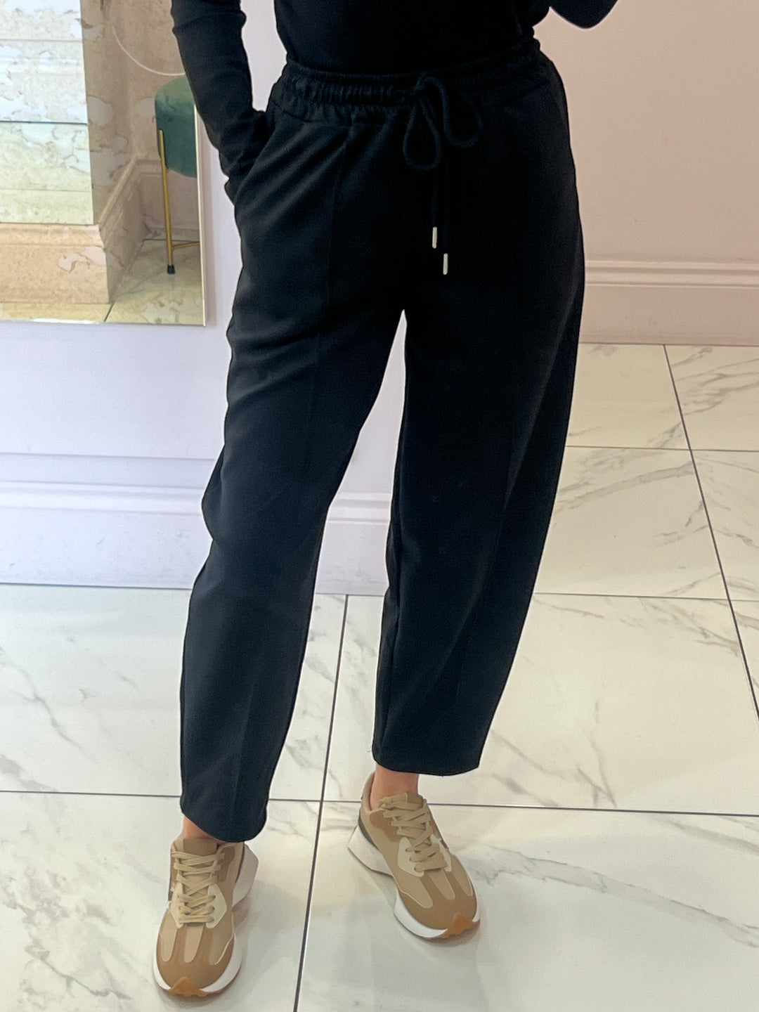 Evie Black Super Soft Seam Front Tapered Trousers