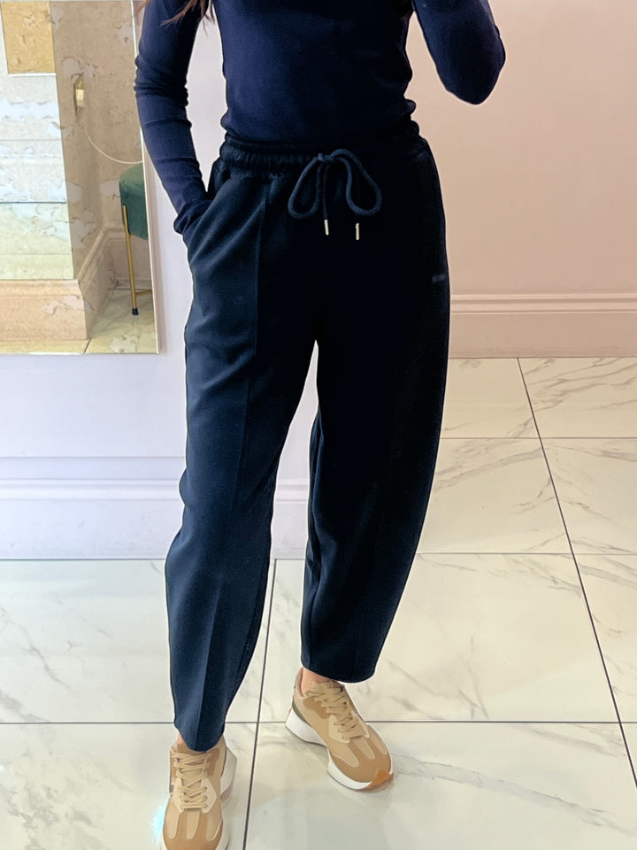 Evie Navy Super Soft Seam Front Tapered Trousers