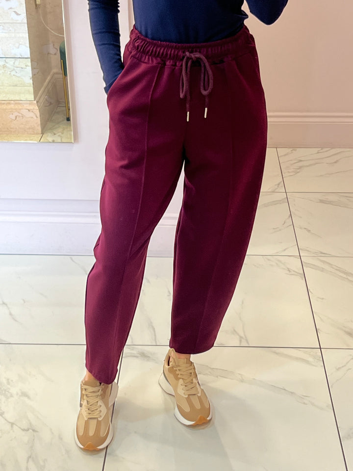 Evie Burgundy Super Soft Seam Front Tapered Trousers
