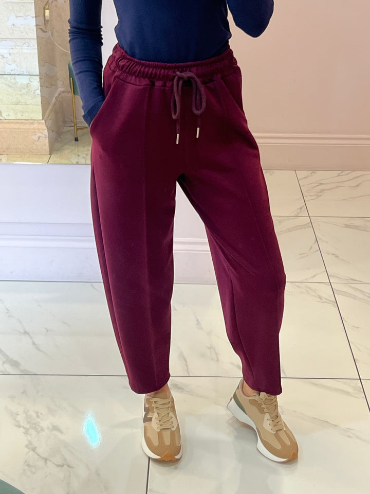 Evie Burgundy Super Soft Seam Front Tapered Trousers