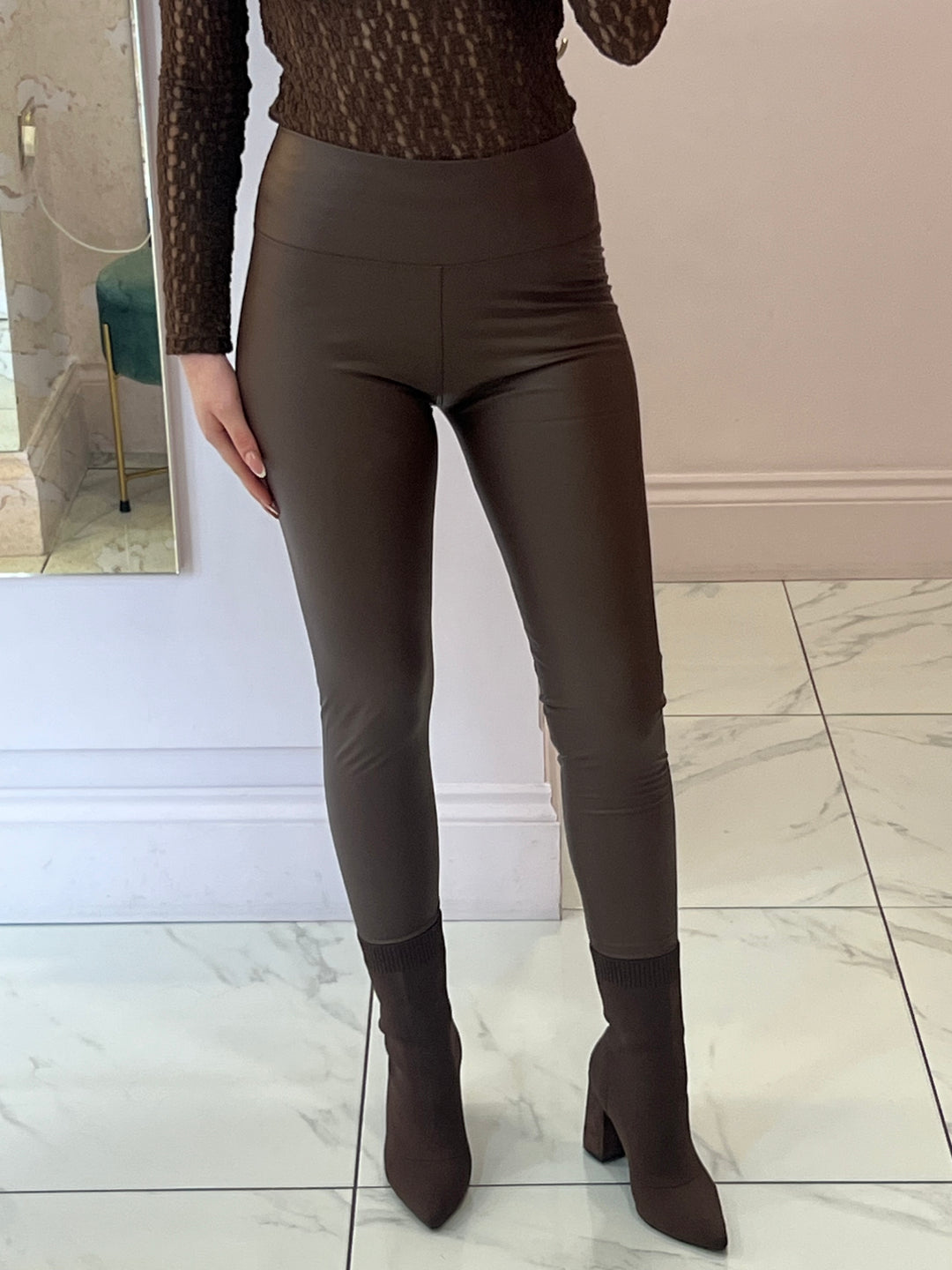 Molly Chocolate Faux Leather Leggings