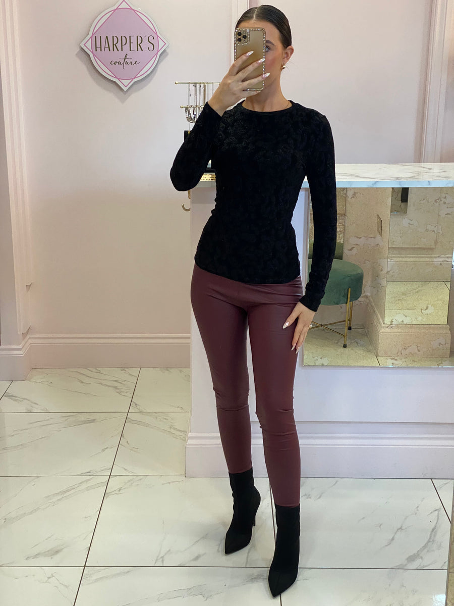 Molly Wine Faux Leather Leggings