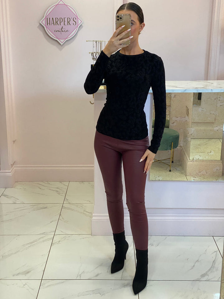 Molly Wine Faux Leather Leggings