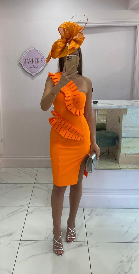 Yasmin Orange Swirl Bandage Dress