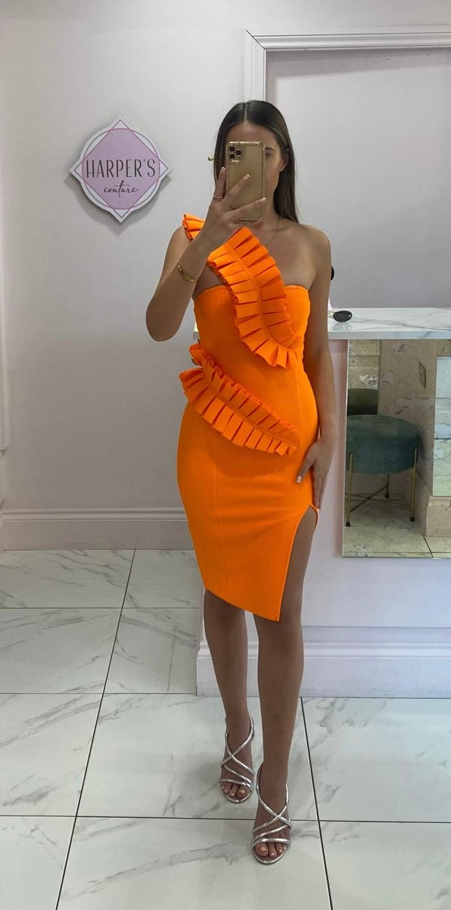 Yasmin Orange Swirl Bandage Dress