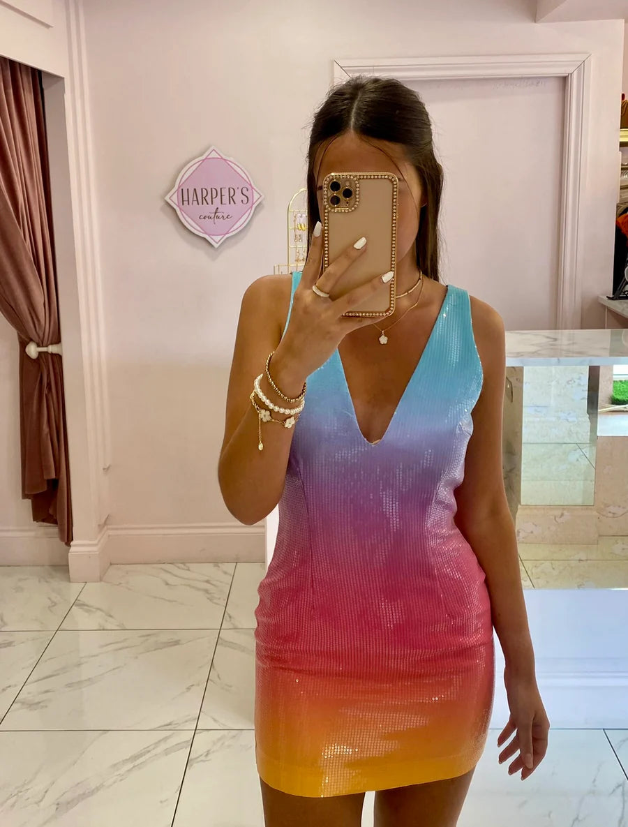 Lizzie Multi Coloured Ombré Sequin Dress