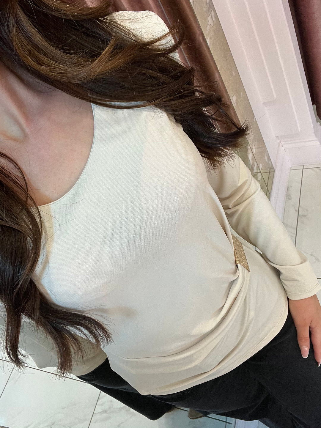 Tammy Cream Long Sleeve Shoulder Pad Detail Top