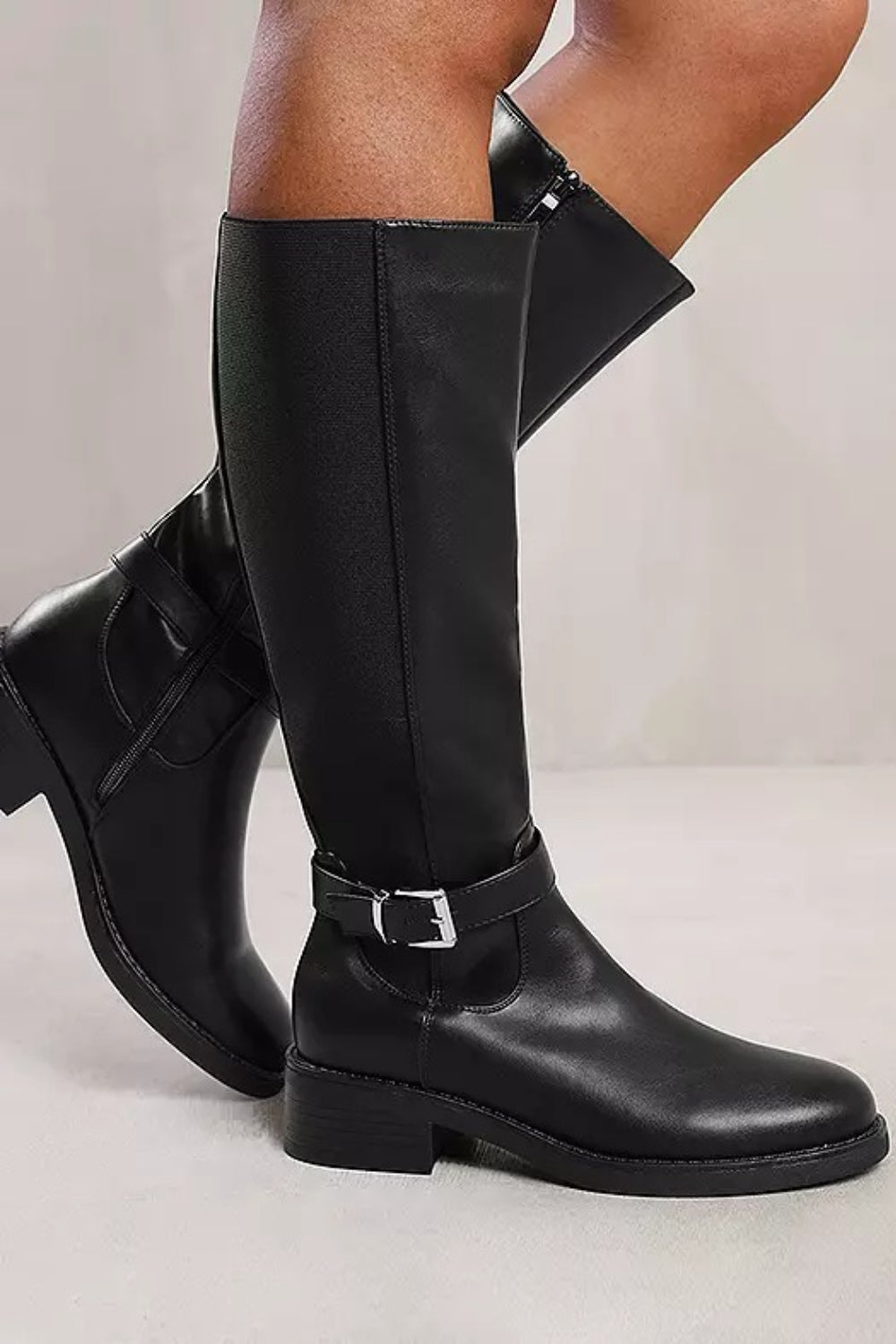 Elise Black Knee High Elasticated Stretch Boots
