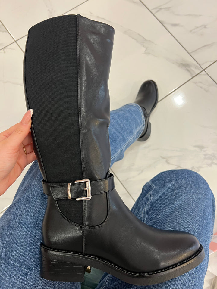 Elise Black Knee High Elasticated Stretch Boots
