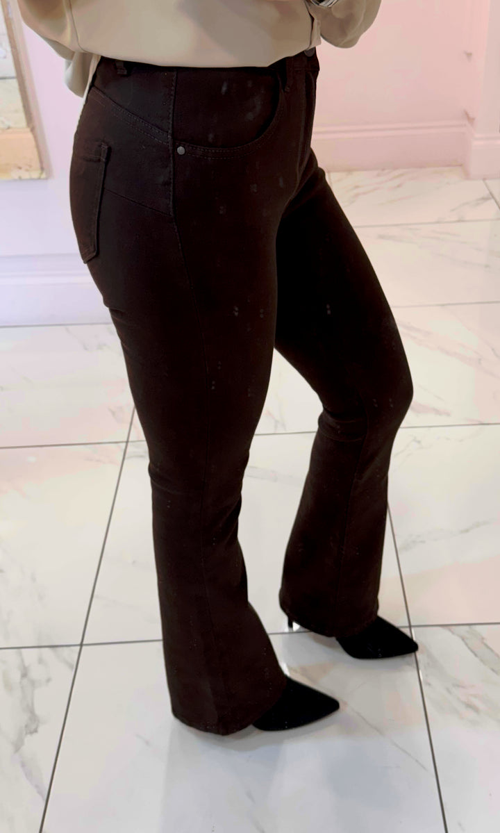 Hadley Chocolate Brown Stretch kick Flare Jeans