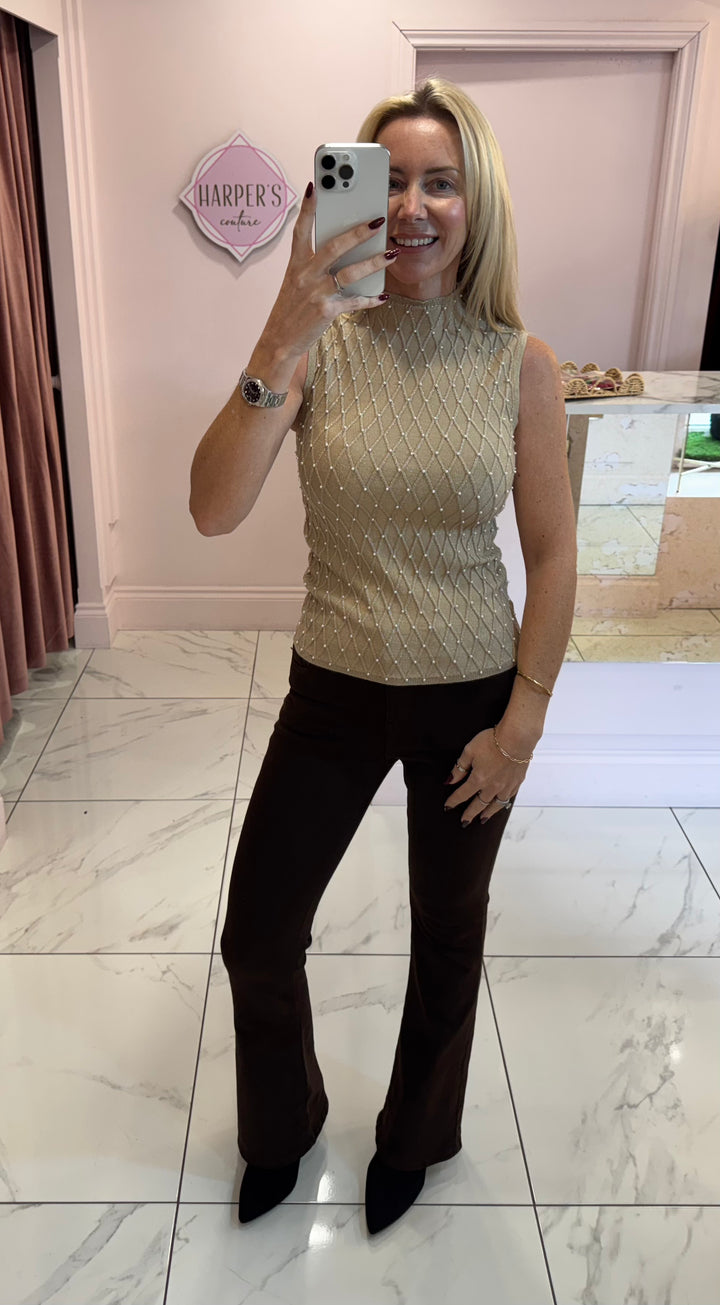 Rossi Beige Sparkle & Pearl Top