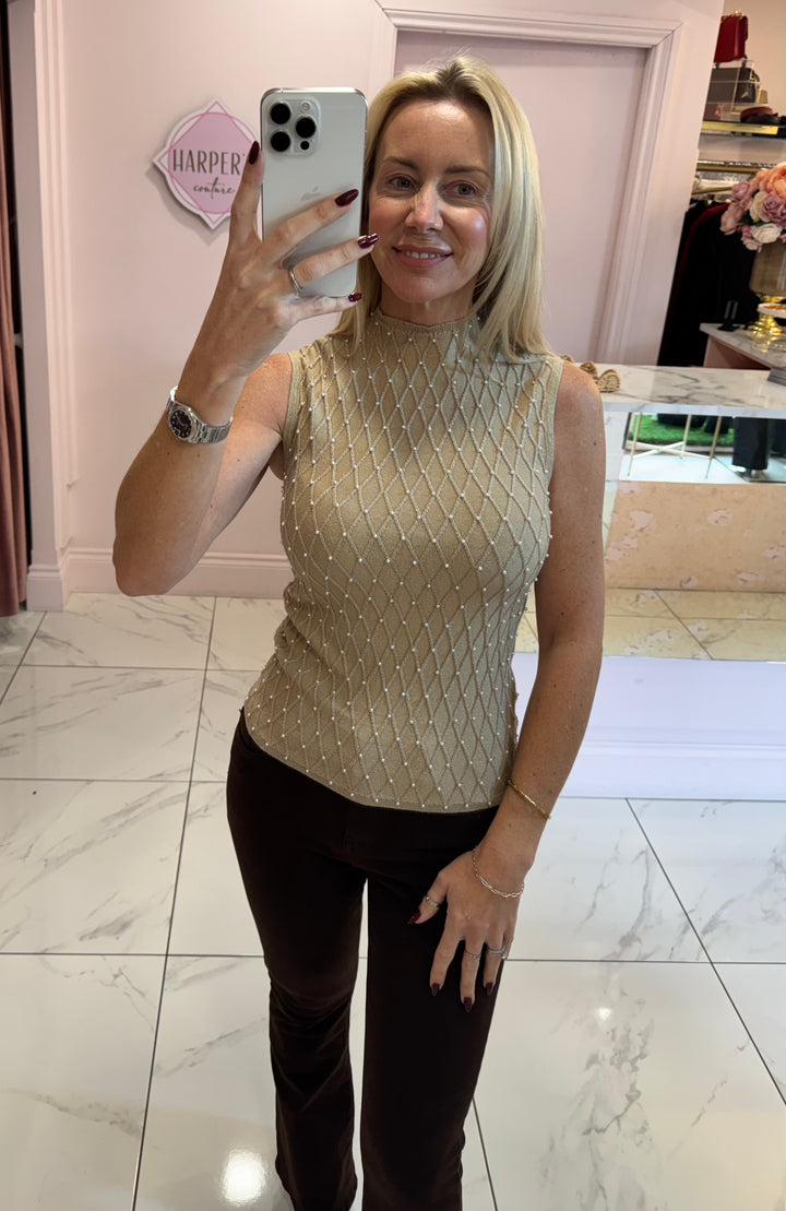 Rossi Beige Sparkle & Pearl Top