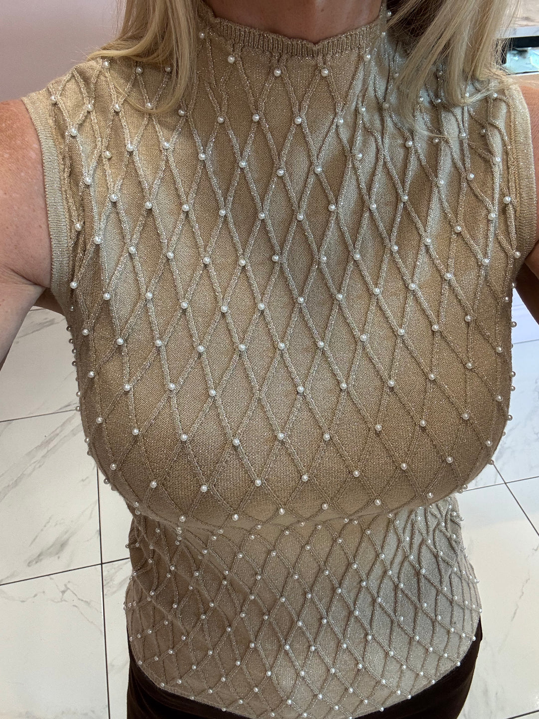 Rossi Beige Sparkle & Pearl Top