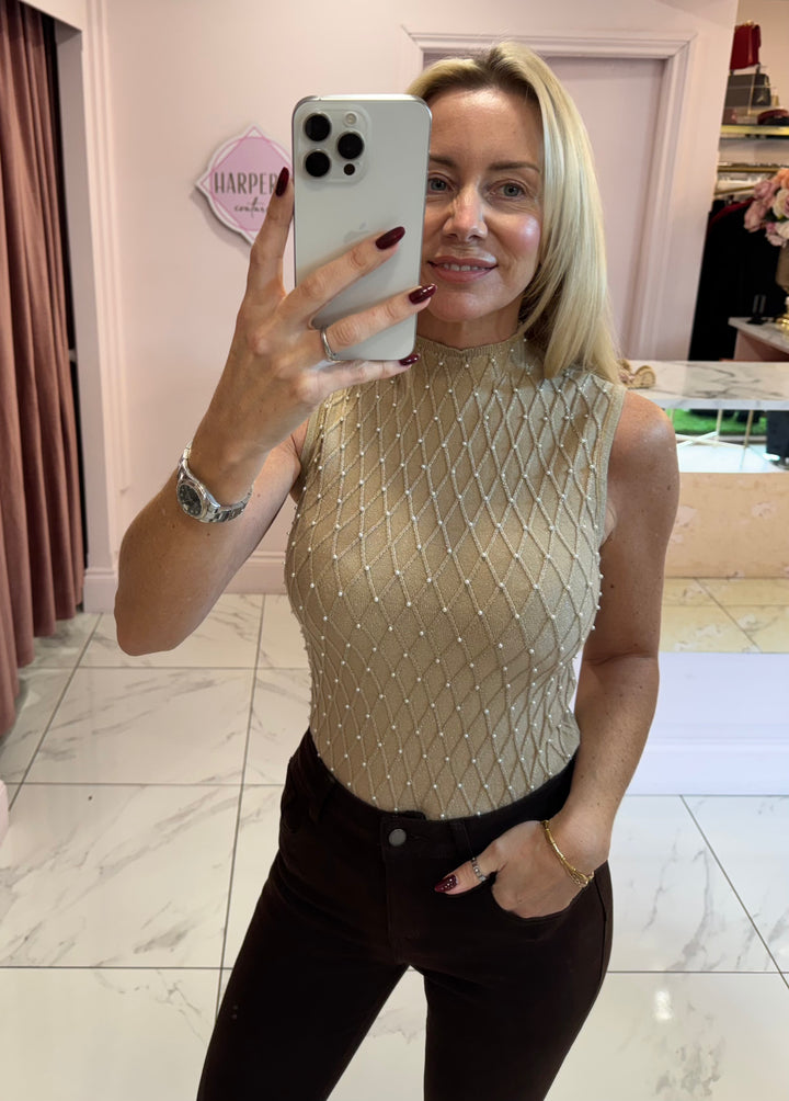 Rossi Beige Sparkle & Pearl Top