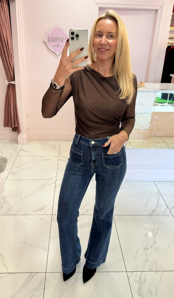 Joelle Sheer Overlay Detail Chocolate Bodysuit