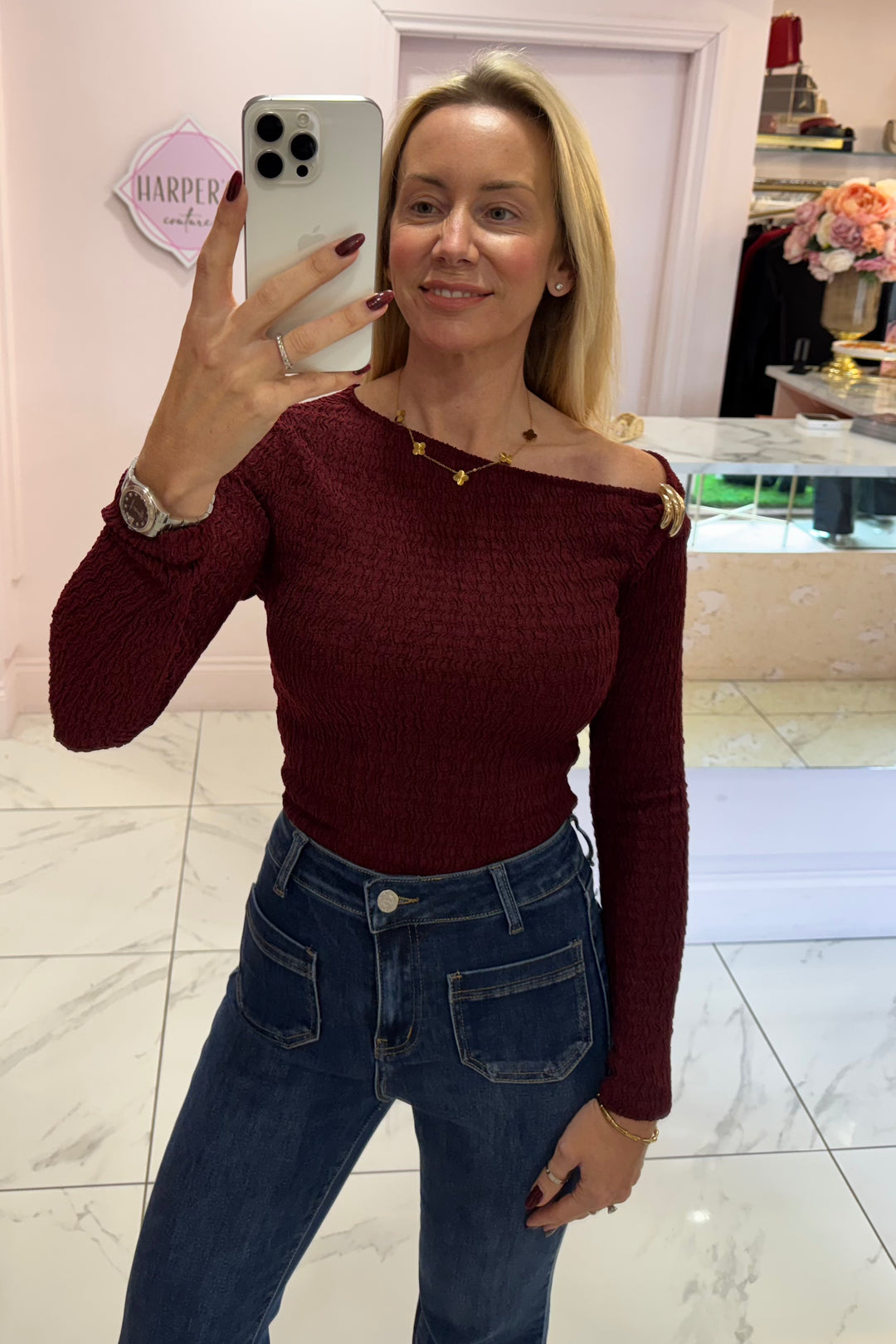 Anais Textured Gold Detail Bodysuit