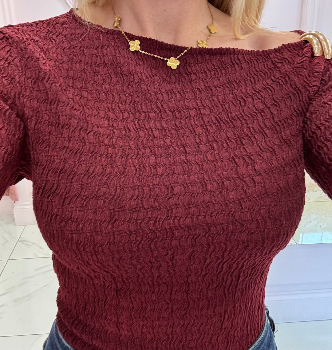 Anais Textured Gold Detail Bodysuit