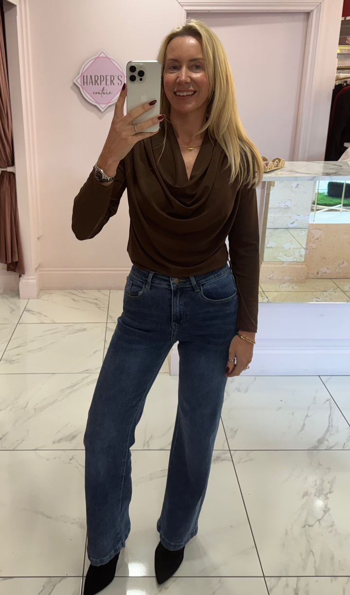 Sian Cowl Neck Chocolate Top
