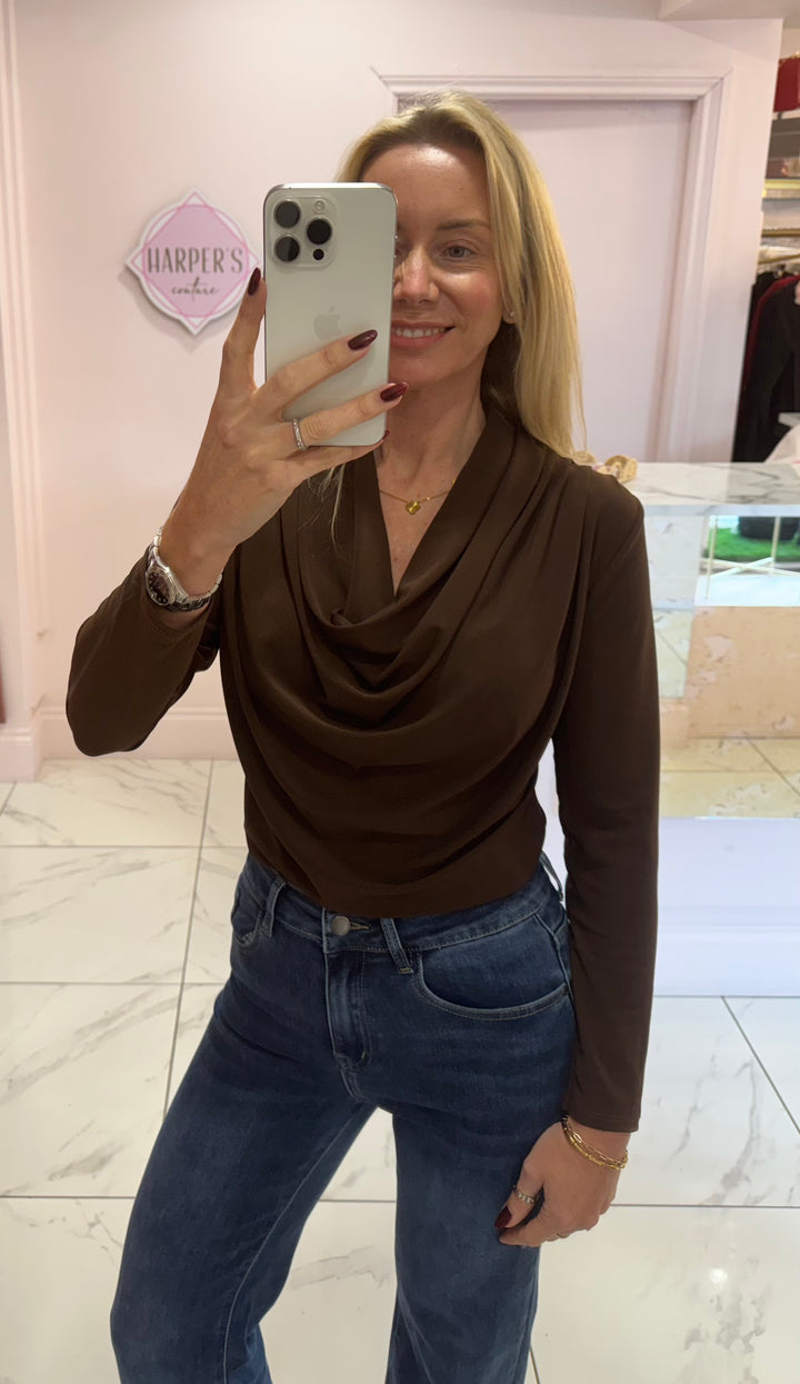 Sian Cowl Neck Chocolate Top
