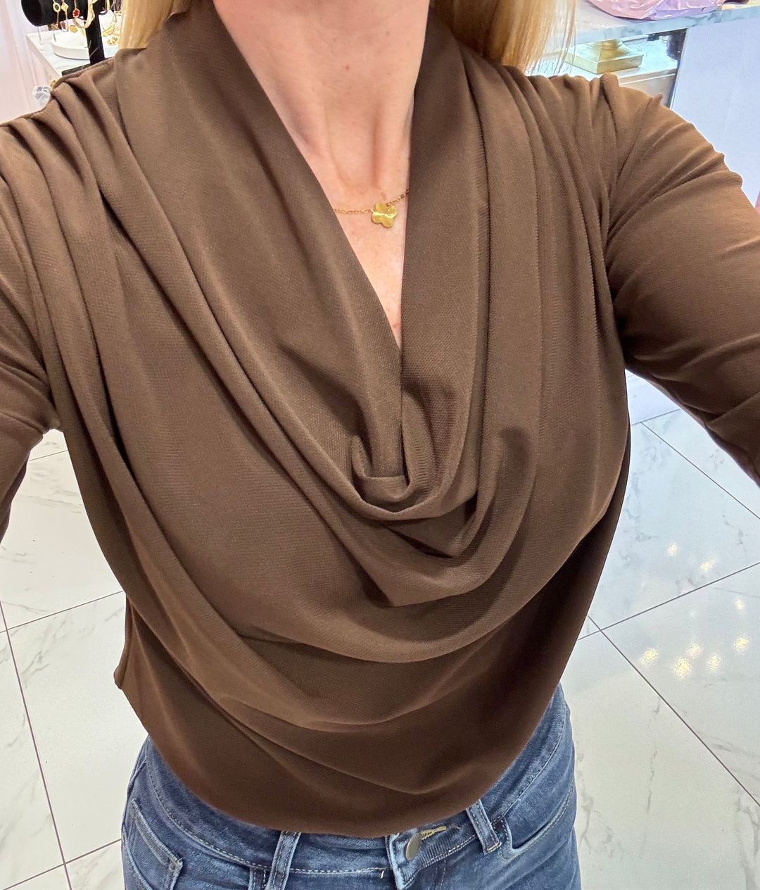 Sian Cowl Neck Chocolate Top