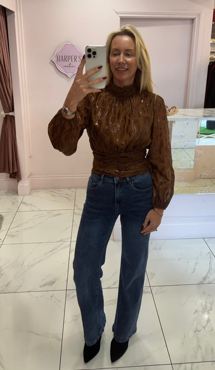 Angelina Chocolate Leopard Print Top