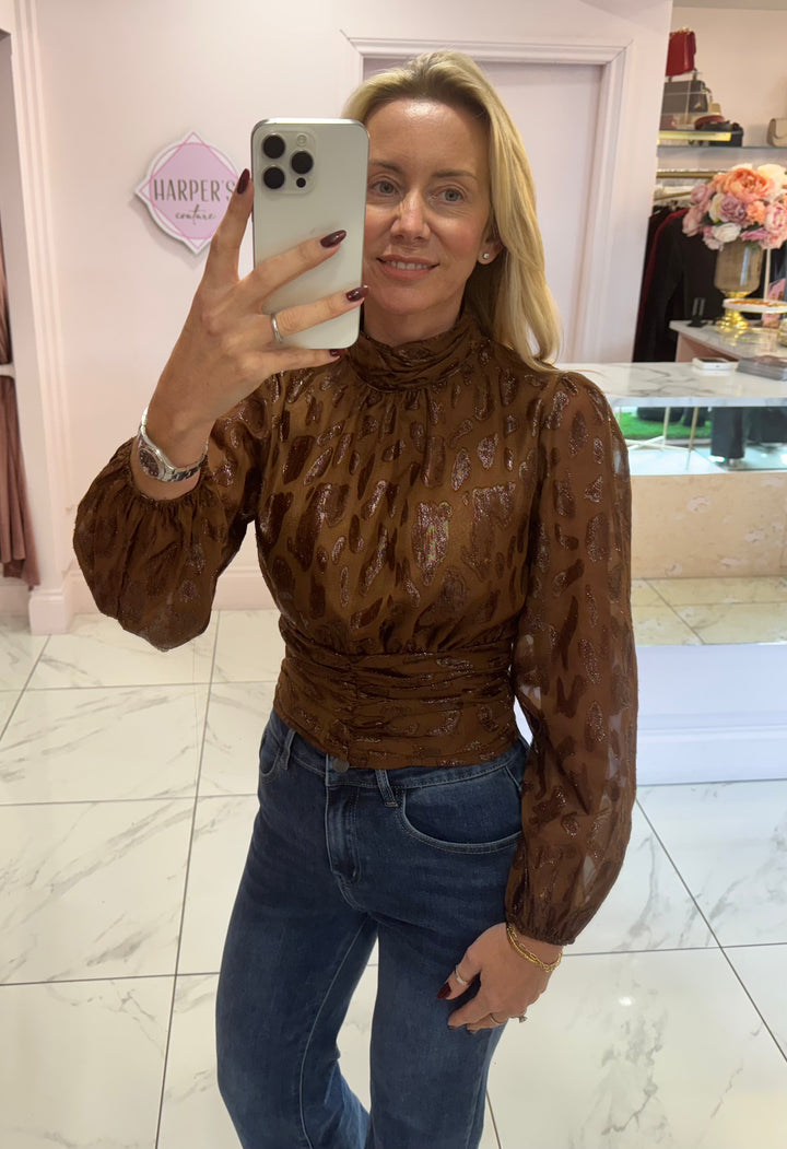 Angelina Chocolate Leopard Print Top