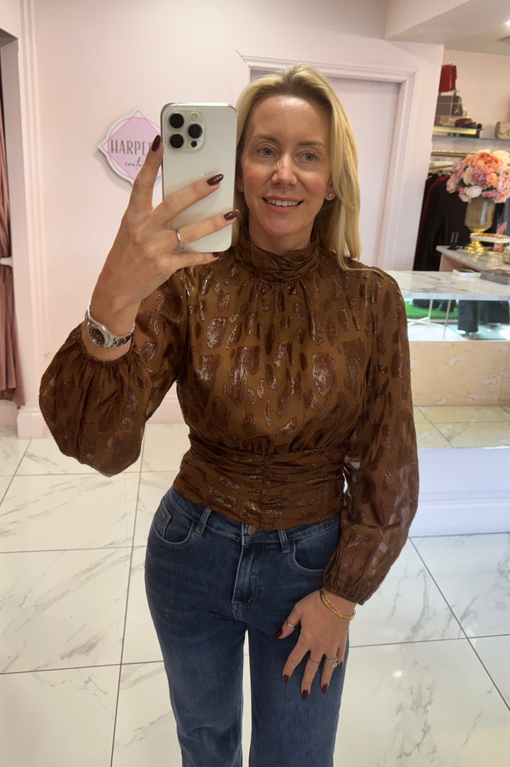 Angelina Chocolate Leopard Print Top