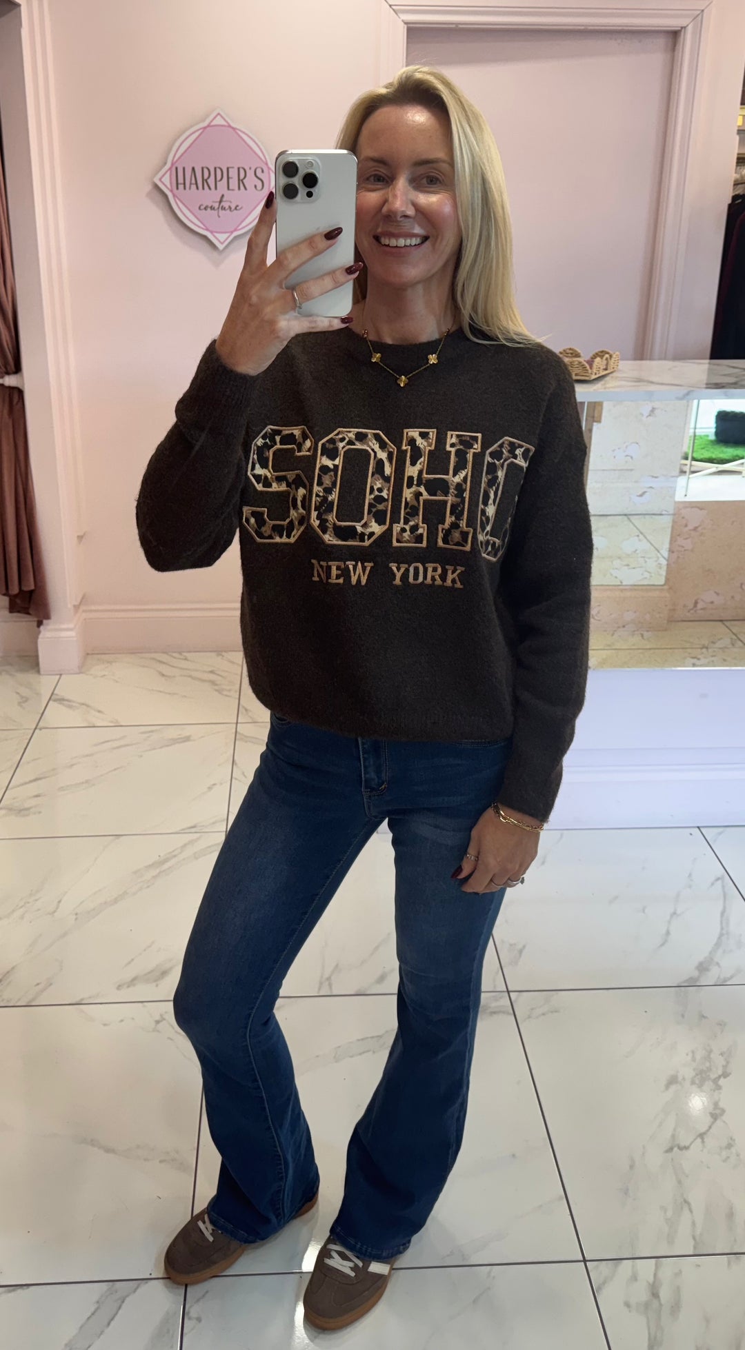 Soho Chocolate Leopard Print Super Soft Knit Sweater/Jumper