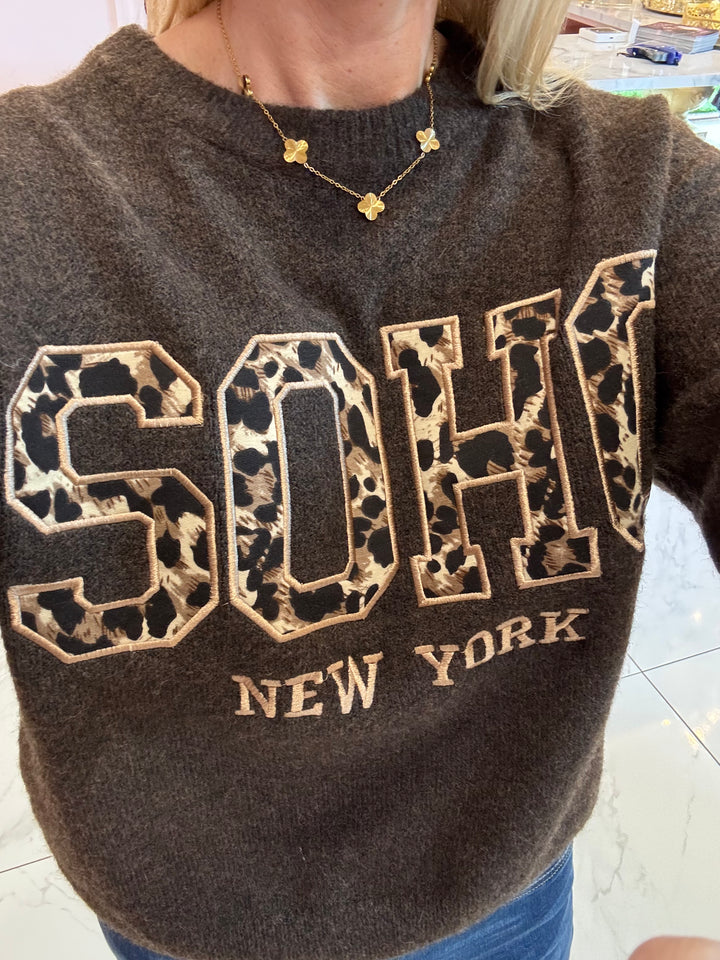 Soho Chocolate Leopard Print Super Soft Knit Sweater/Jumper
