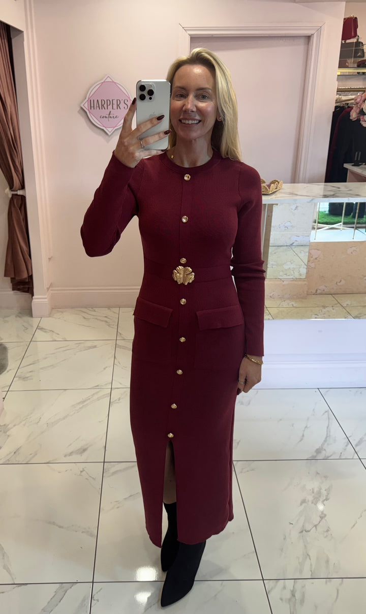 Maxine Burgundy Knit Midi Dress