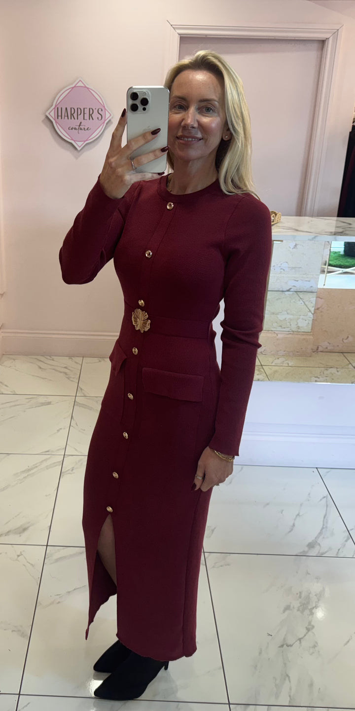Maxine Burgundy Knit Midi Dress