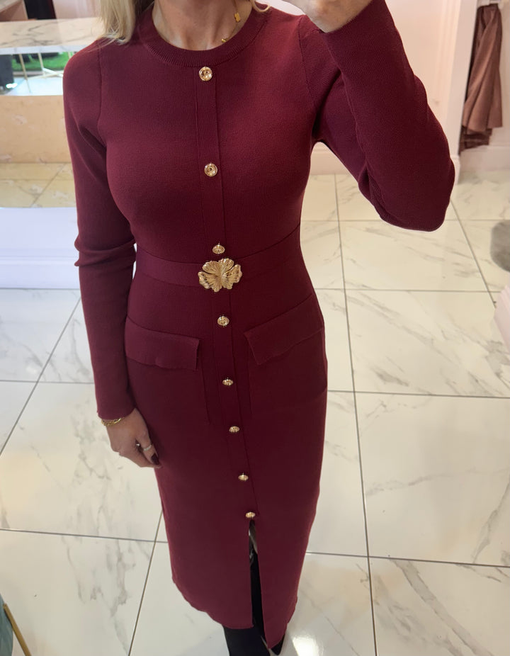 Maxine Burgundy Knit Midi Dress