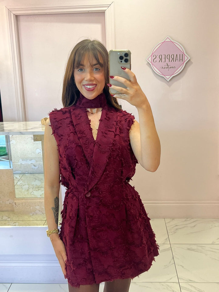 Bella Textured Fabric Elasticated Waist Playsuit