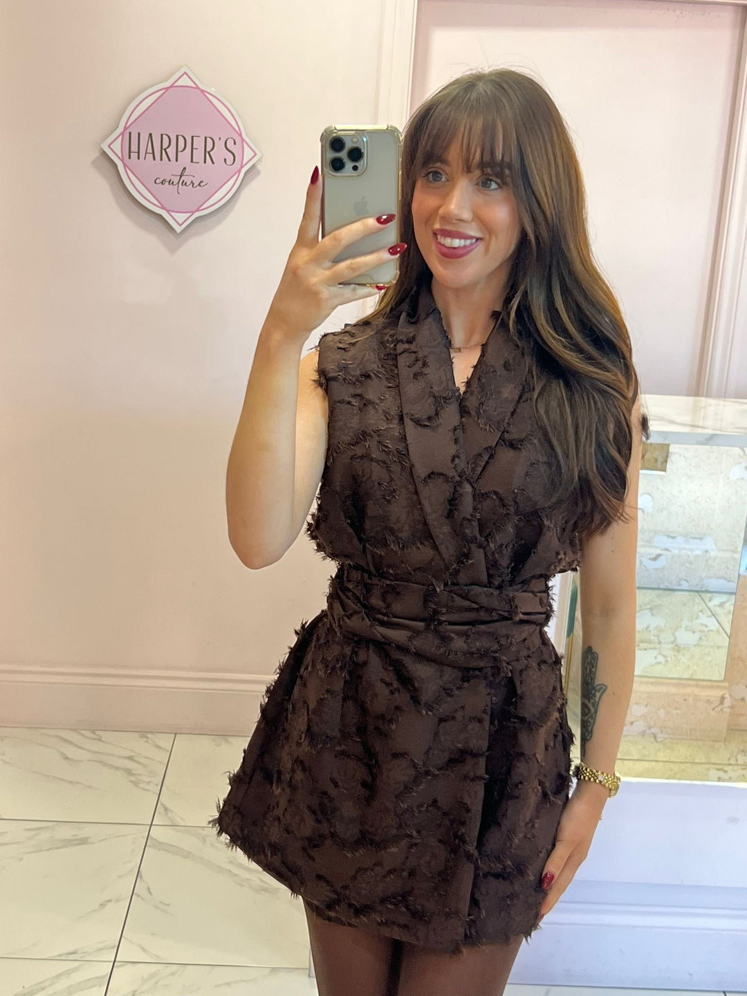 Bella Textured Fabric Elasticated Waist Playsuit