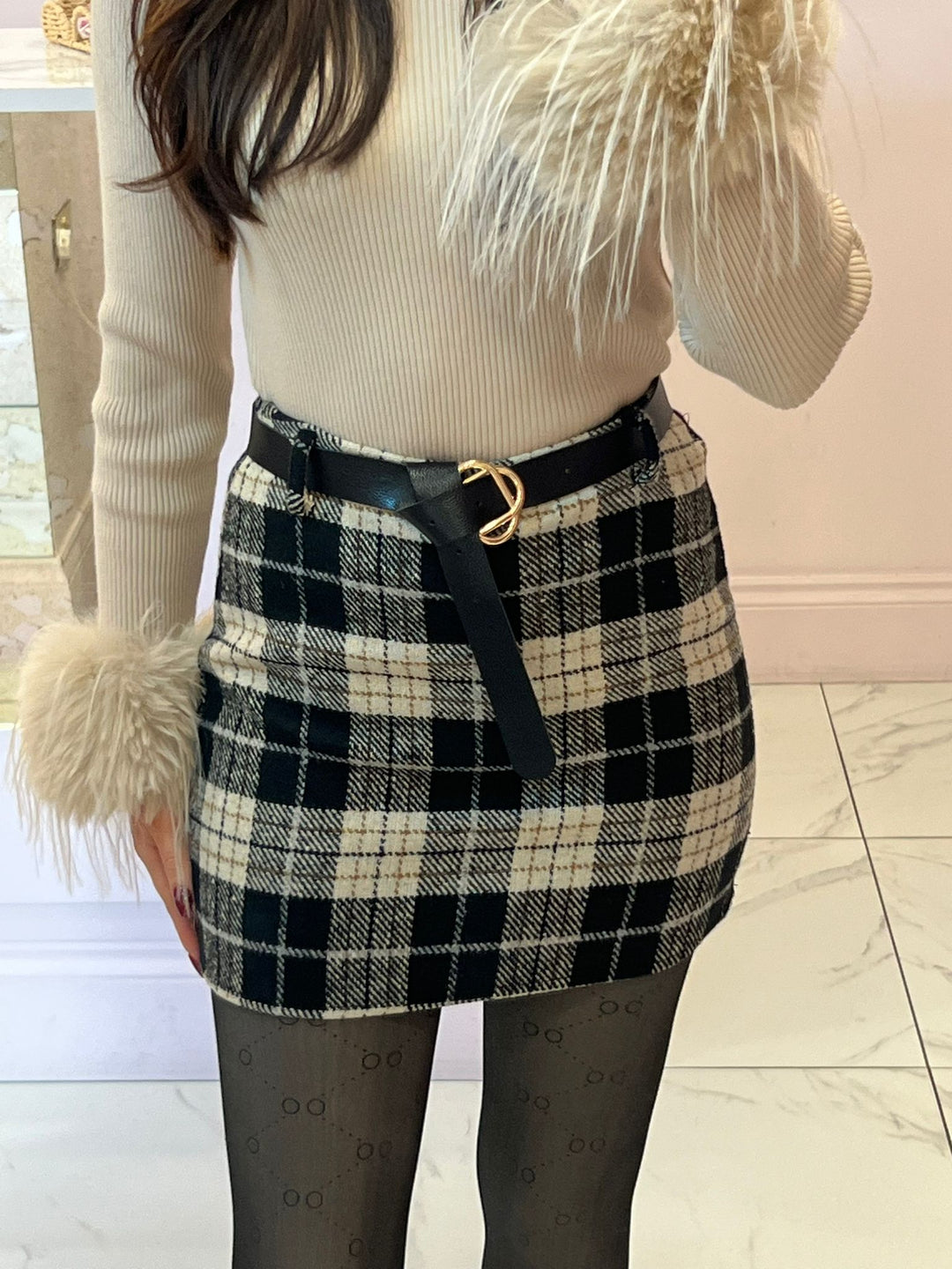 Maya Belted Check Skirt