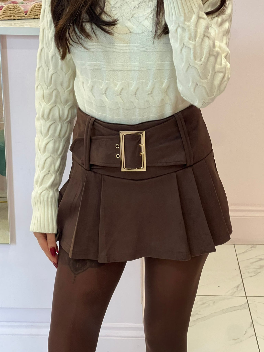 Roxy Chocolate Faux Suede Belted Skort