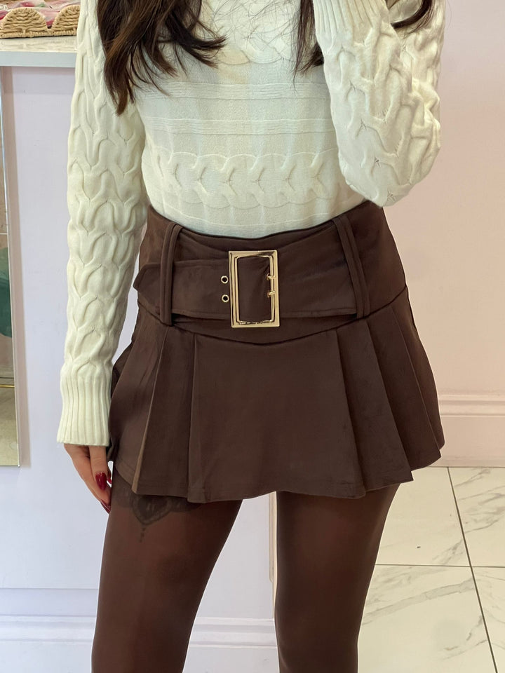 Roxy Chocolate Faux Suede Belted Skort
