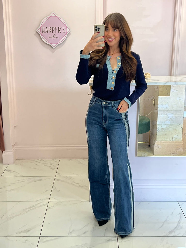 Leonie Dad Fit Stretch Jeans with darker Seam Detail