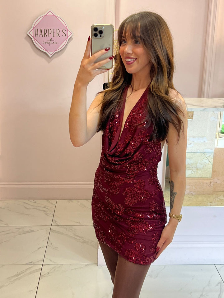 Vienna Sequin Embellished Cowl Neck Dress