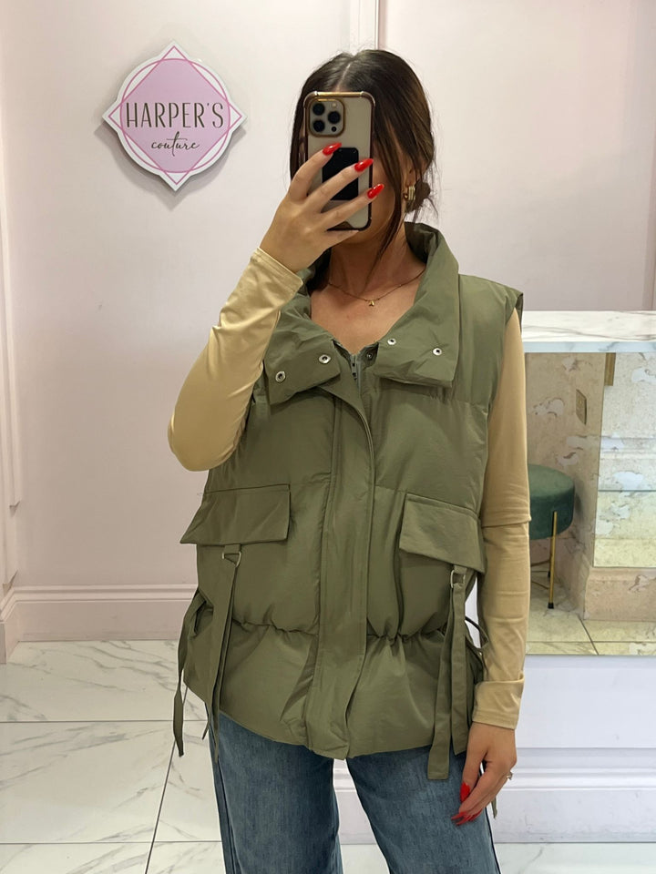 Piper Khaki Cargo Style Padded Gilet